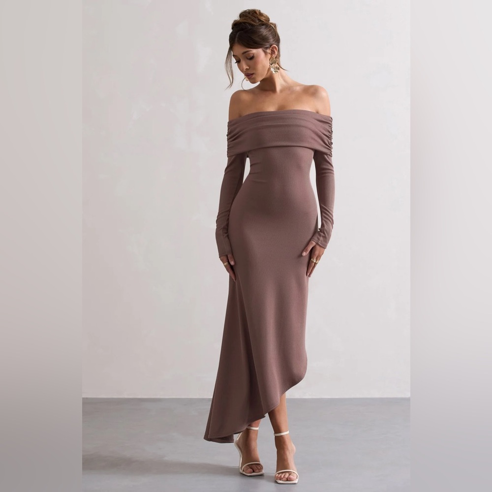 COPY - Club L London Romina dress - 
MOCHA RIB KNIT BARDOT MAXI DRESS